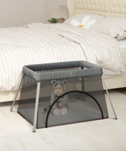 vidaXL Babybox met matras linnen donkergrijs