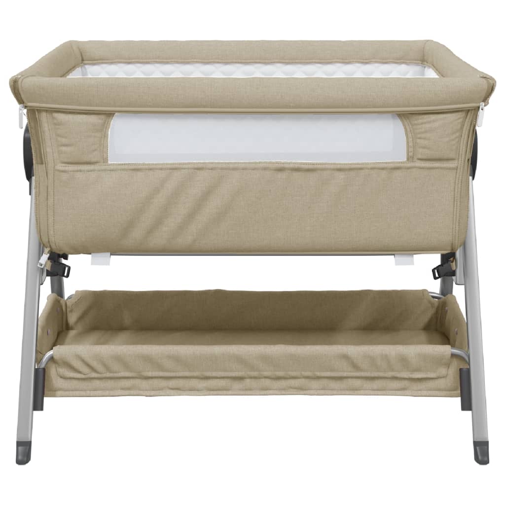 vidaXL Babybox met matras linnen taupe - Image 3