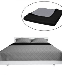 vidaXL Bedsprei gewatteerd dubbelzijdig 170x210 cm zwart/grijs