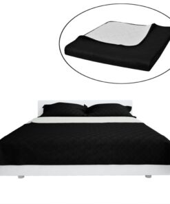vidaXL Bedsprei gewatteerd dubbelzijdig 170x210 cm zwart/wit