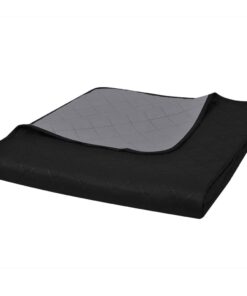 vidaXL Bedsprei gewatteerd dubbelzijdig 220x240 cm zwart/grijs