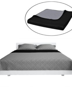 vidaXL Bedsprei gewatteerd dubbelzijdig 230x260 cm zwart/grijs