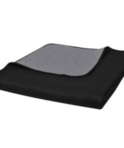 vidaXL Bedsprei gewatteerd dubbelzijdig 230x260 cm zwart/grijs