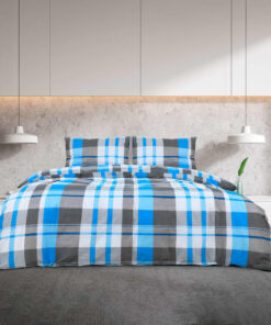 vidaXL Dekbedovertrekset 140x200 cm katoen blauw en grijs