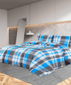 vidaXL Dekbedovertrekset 140x200 cm katoen blauw en grijs
