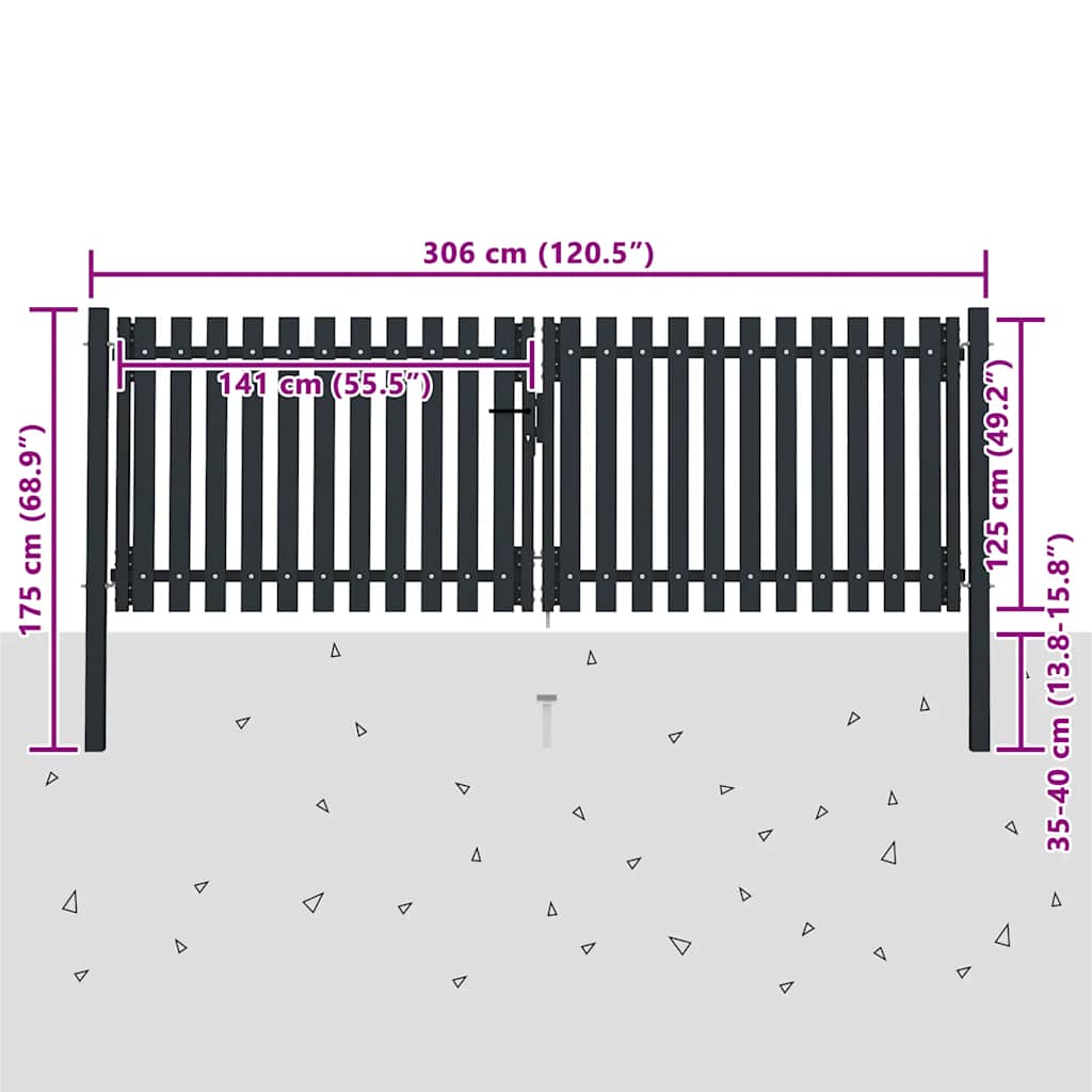 vidaXL Dubbele poort met deur staal 300x125 cm antraciet - Image 6