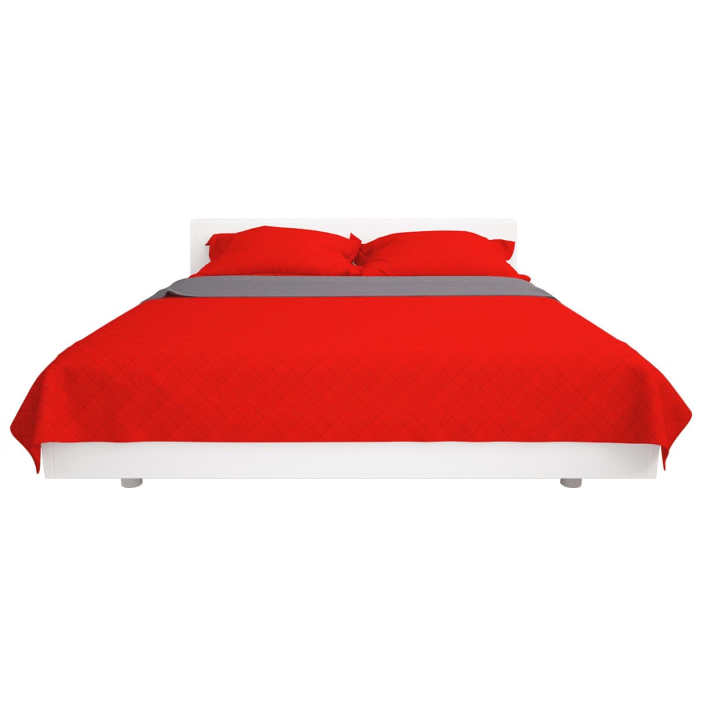 vidaXL Dubbelzijdige quilt bedsprei rood en grijs 170x210 cm - Image 3