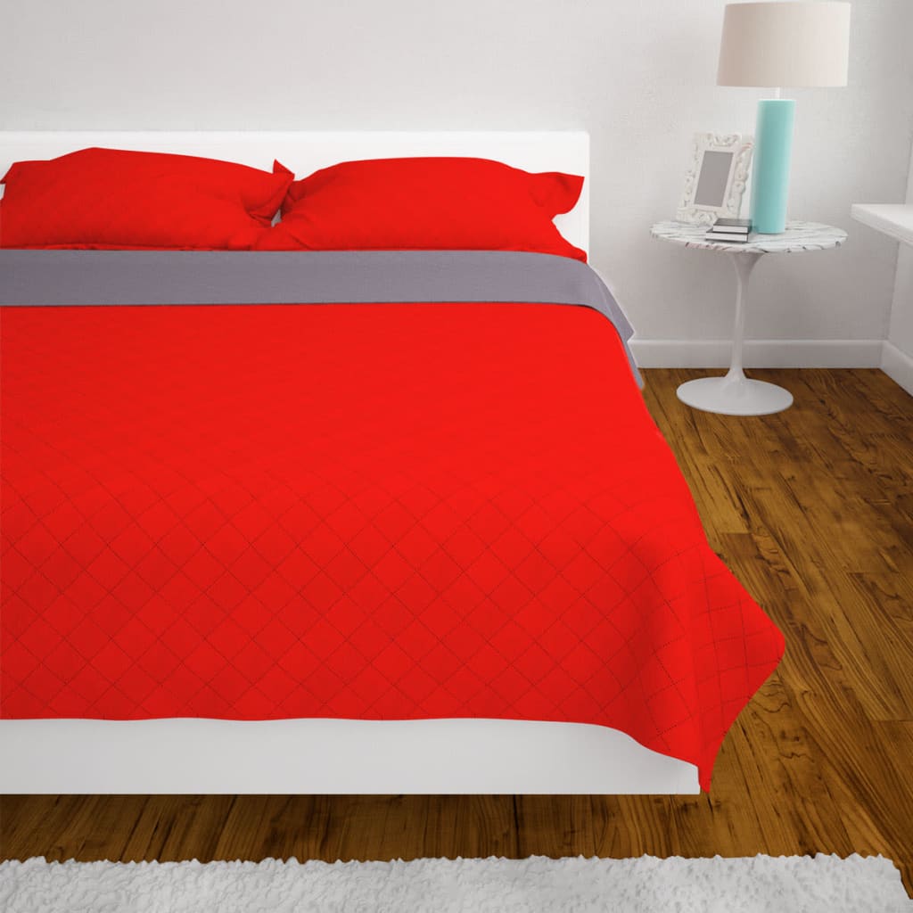 vidaXL Dubbelzijdige quilt bedsprei rood en grijs 170x210 cm - Image 4