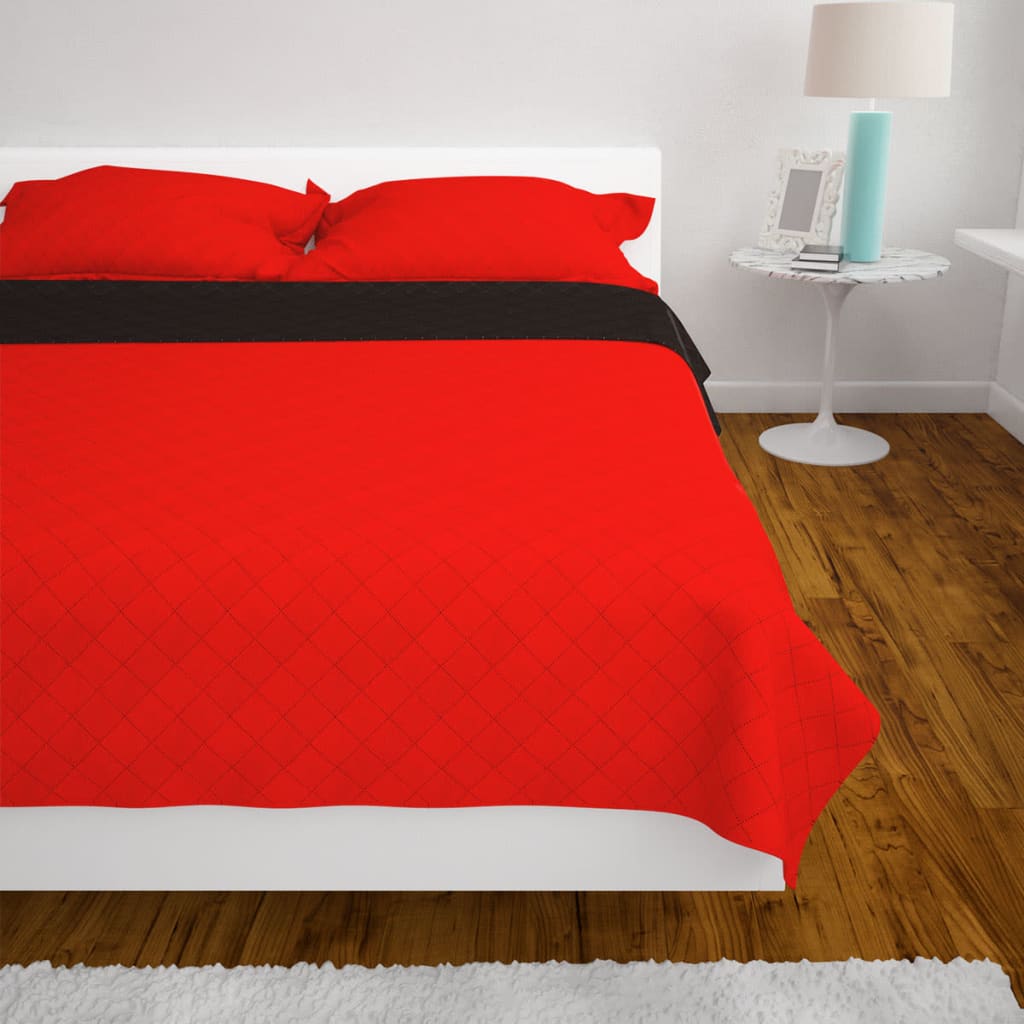 vidaXL Dubbelzijdige quilt bedsprei rood en zwart 220x240 cm - Image 4