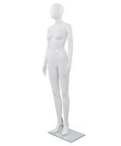 vidaXL Etalagepop vrouwelijk met glazen voet 175 cm glanzend wit