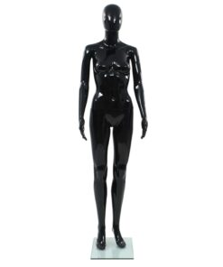 vidaXL Etalagepop vrouwelijk met glazen voet 175 cm glanzend zwart