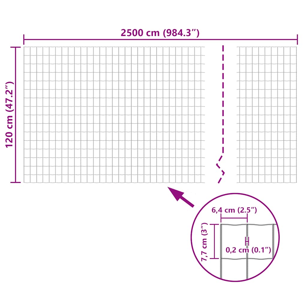 vidaXL Euro hek 25x1,2 m staal grijs - Afbeelding 5