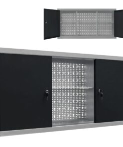vidaXL Gereedschapskast voor aan de wand metaal grijs en zwart