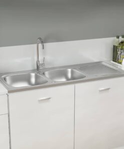 vidaXL Gootsteen dubbele bak 1200x600x155 mm roestvrij staal zilver