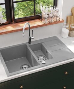 vidaXL Gootsteen dubbele bak graniet grijs