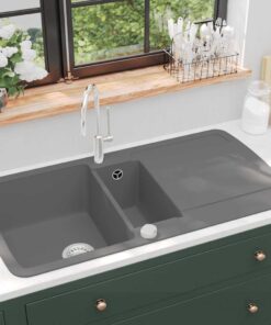 vidaXL Gootsteen dubbele bak graniet grijs