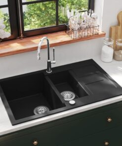 vidaXL Gootsteen dubbele bak graniet zwart