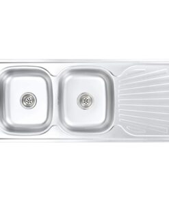 vidaXL Gootsteen dubbele bak met afvoer en zwanenhals roestvrij staal