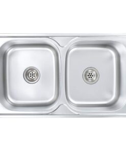 vidaXL Gootsteen dubbele bak met afvoer en zwanenhals roestvrij staal