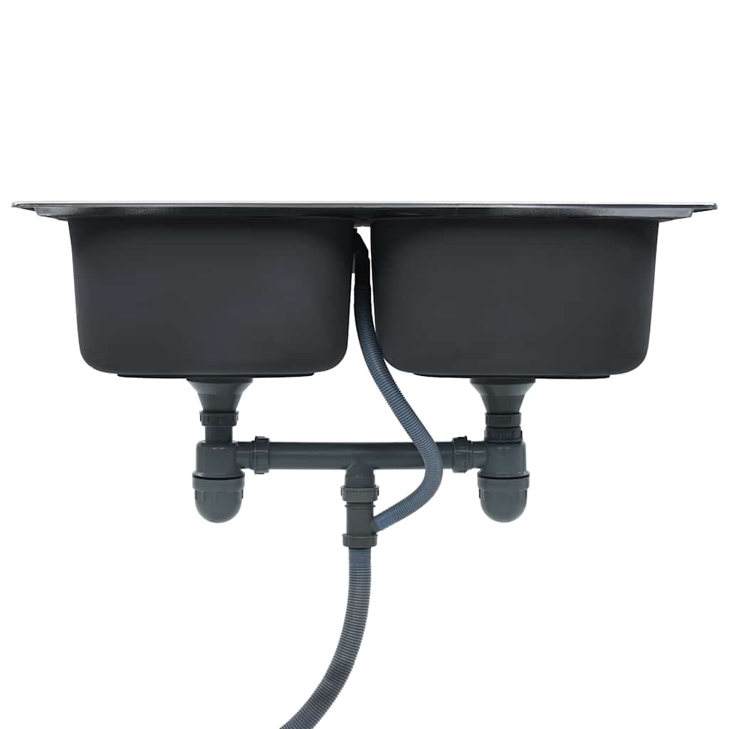 vidaXL Gootsteen dubbele bak met afvoer en zwanenhals roestvrij staal - Image 5