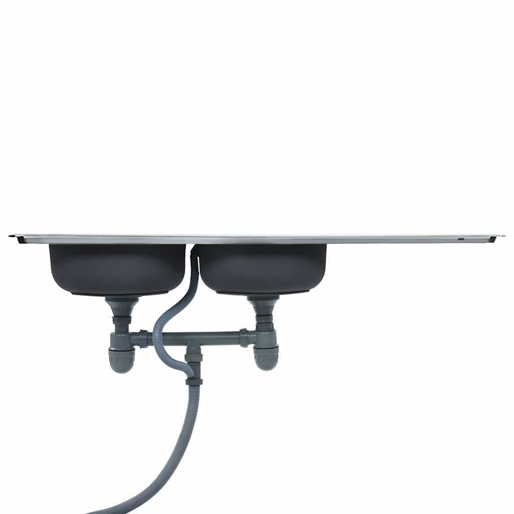 vidaXL Gootsteen dubbele bak met afvoer en zwanenhals roestvrij staal - Image 6