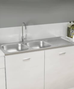 vidaXL Gootsteen dubbele bakken 1200x500x155 mm roestvrij staal zilver