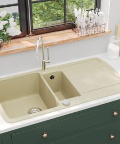 vidaXL Gootsteen dubbele bakken graniet beige