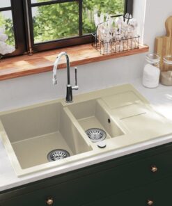 vidaXL Gootsteen dubbele bakken graniet beige