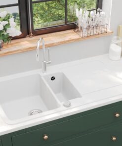 vidaXL Gootsteen dubbele bakken graniet wit