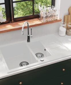 vidaXL Gootsteen dubbele bakken graniet wit