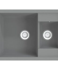 vidaXL Gootsteen dubbele bakken met overloopgat graniet grijs