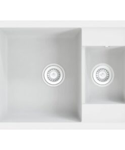 vidaXL Gootsteen dubbele bakken met overloopgat graniet wit