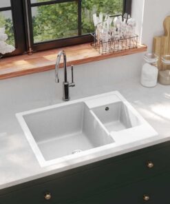 vidaXL Gootsteen dubbele bakken met overloopgat graniet wit