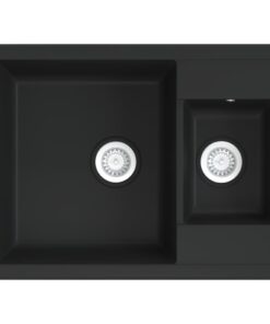 vidaXL Gootsteen dubbele bakken met overloopgat graniet zwart