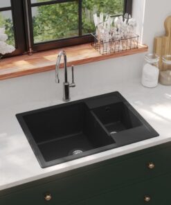 vidaXL Gootsteen dubbele bakken met overloopgat graniet zwart