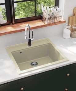 vidaXL Gootsteen enkele bak graniet beige