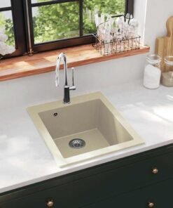 vidaXL Gootsteen enkele bak graniet beige