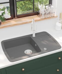 vidaXL Gootsteen enkele bak graniet grijs