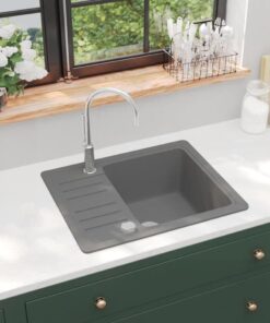 vidaXL Gootsteen enkele bak graniet grijs