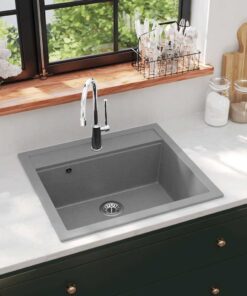 vidaXL Gootsteen enkele bak graniet grijs