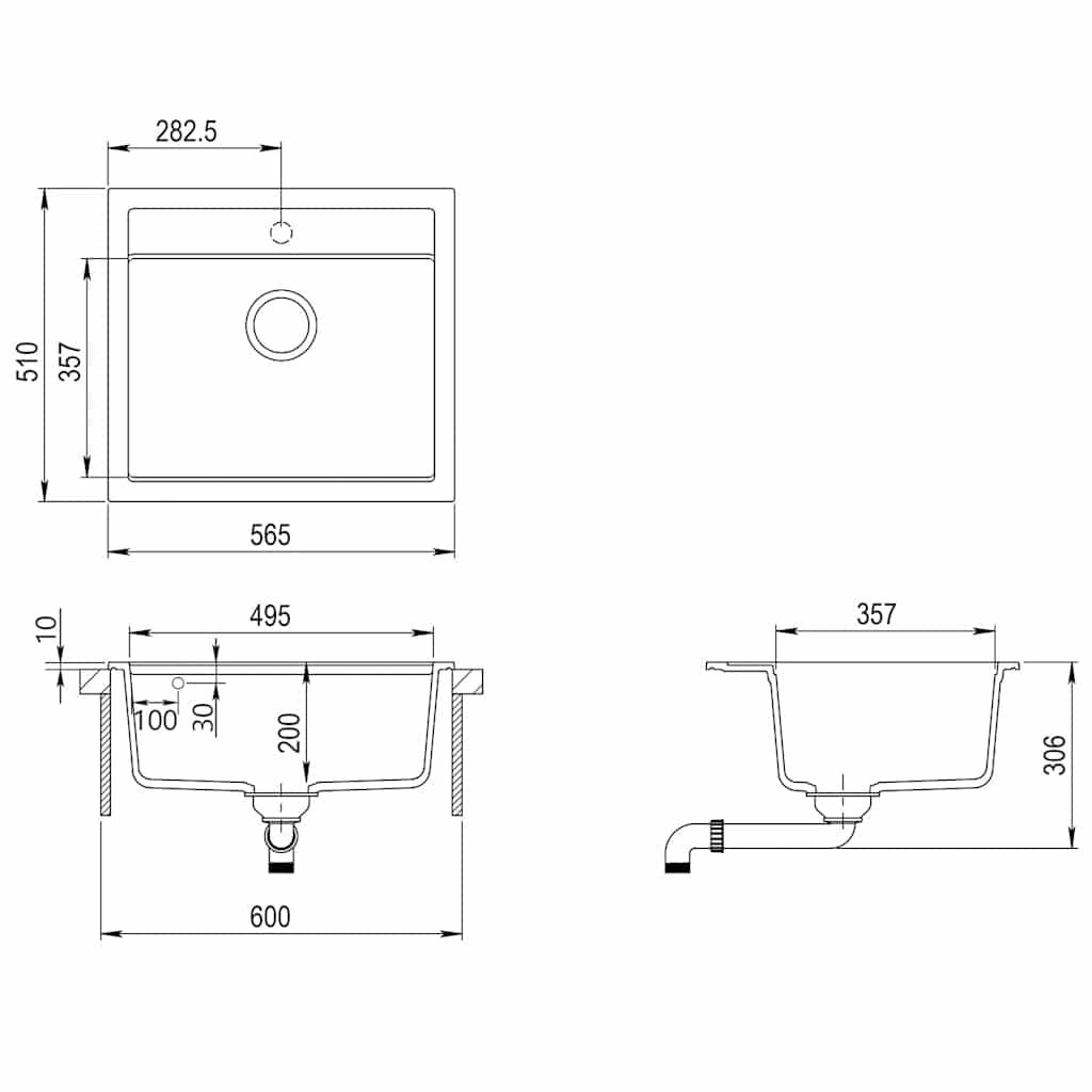 vidaXL Gootsteen enkele bak graniet wit - Image 7