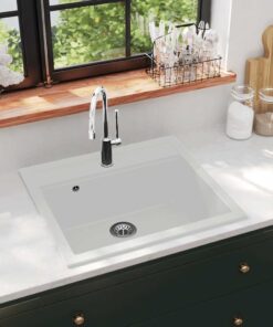 vidaXL Gootsteen enkele bak graniet wit