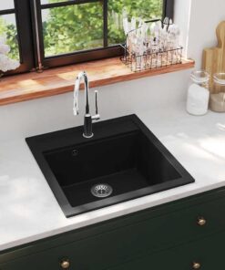 vidaXL Gootsteen enkele bak graniet zwart