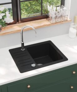 vidaXL Gootsteen enkele bak graniet zwart