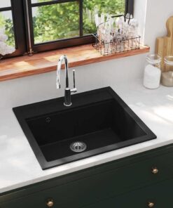 vidaXL Gootsteen enkele bak graniet zwart