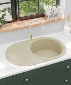 vidaXL Gootsteen enkele bak ovaal graniet beige