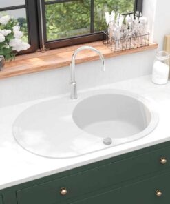 vidaXL Gootsteen enkele bak ovaal graniet wit