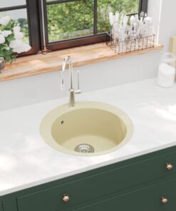 vidaXL Gootsteen enkele bak rond graniet beige