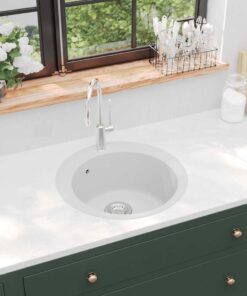 vidaXL Gootsteen enkele bak rond graniet wit