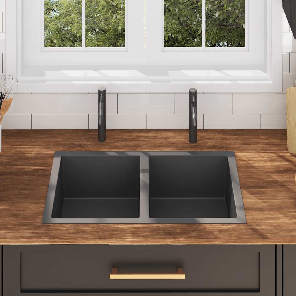 vidaXL Gootsteen handgemaakt roestvrij staal zwart - Image 3